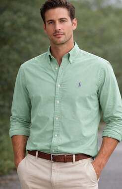 Ralph Lauren Classic Fit Mint Green Poplin Button Down Dress Shirt Size 17.5 32/